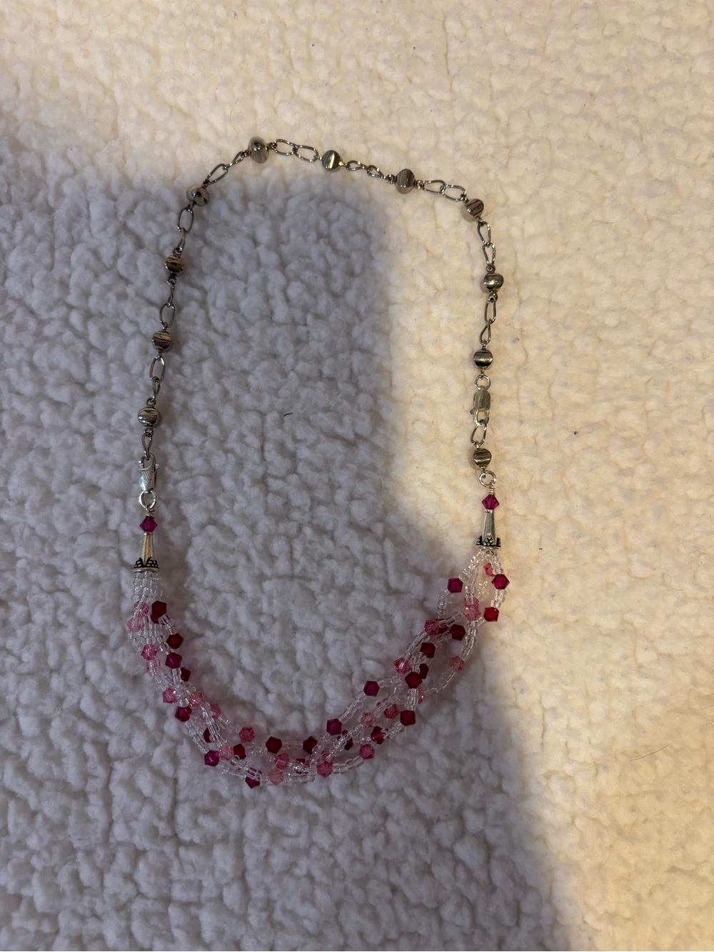 Multi-Strand Pink Crystal Bead Necklace - Feminine Sparkle
